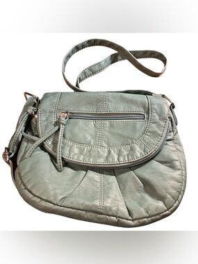 Bluish Mint Green Faux Leather Crossbody Bag with Flap Compartment 80s Inspired